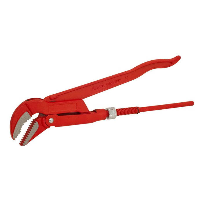 Swedish pipe wrench with a 45° angle and a notched design